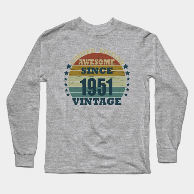 vintage 1951 birthday classic sunset Long Sleeve T-Shirt by omitay